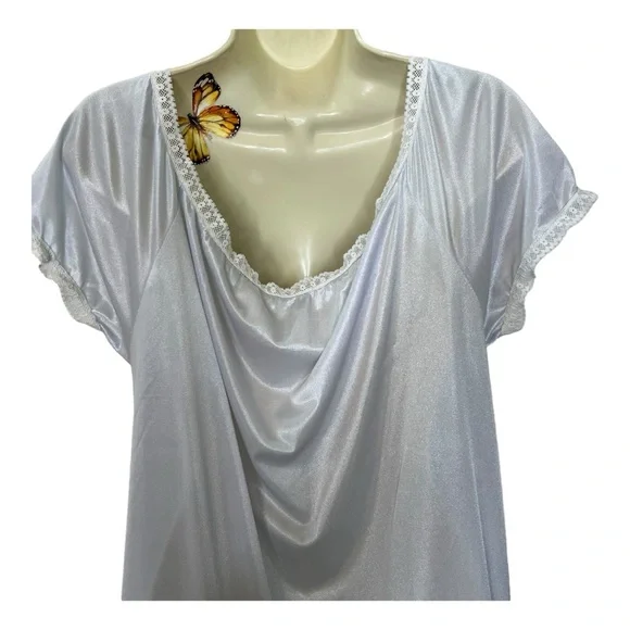 Lady Lisa Vintage Nylon Sheer Mesh Pale Blue Long Nightgown Chemise Lingerie - Picture 5 of 6